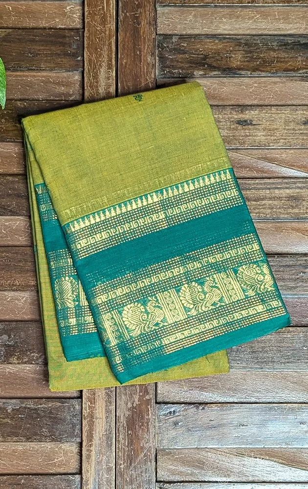 Light green kanchi cotton saree with green border