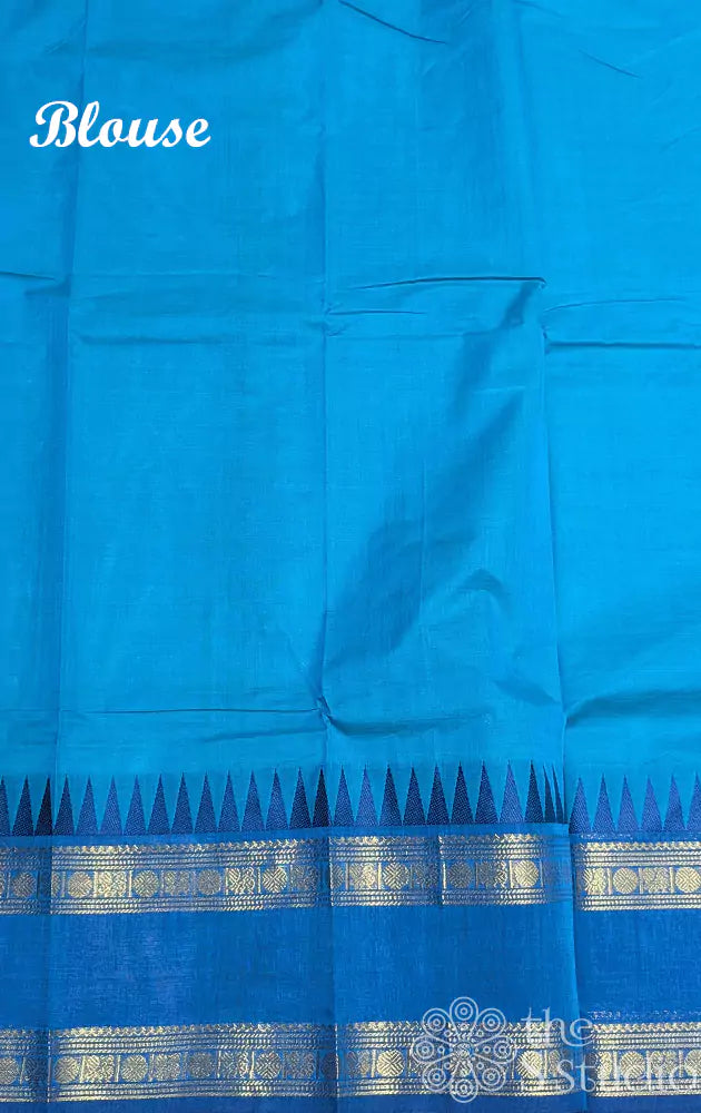 Ocean blue kanchi cotton saree with simple pallu