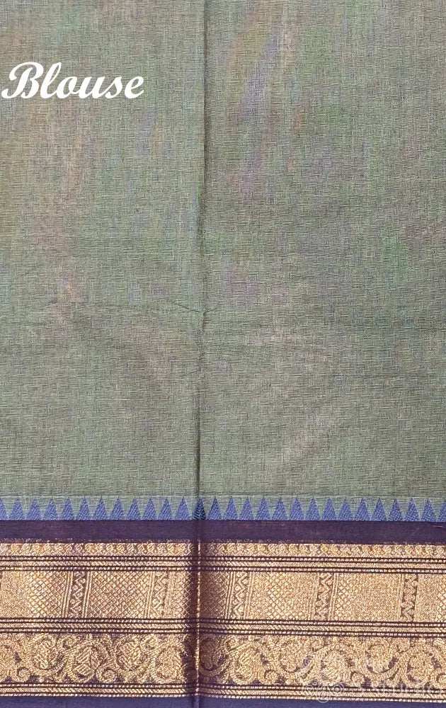 Moss green kanchi cotton saree with ganga jamuna zari border