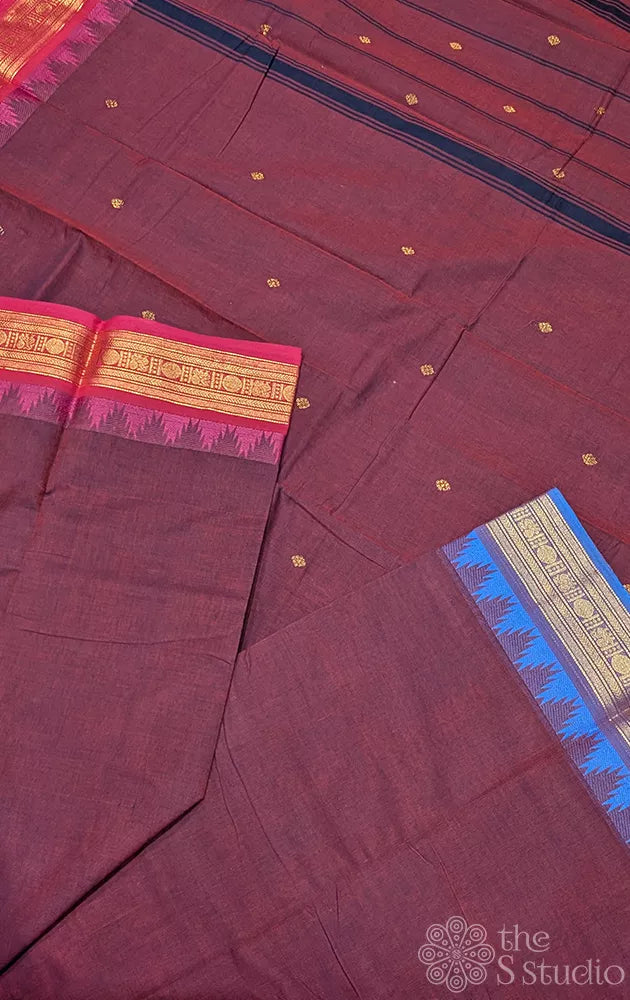 Brown kanchi cotton saree with ganga jamuna zari border