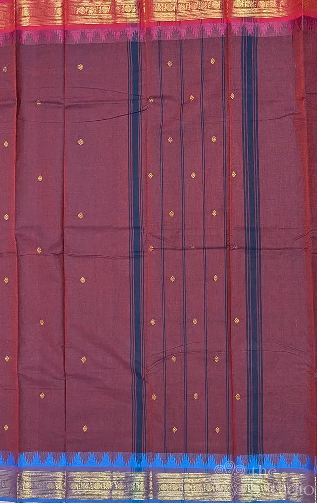 Brown kanchi cotton saree with ganga jamuna zari border