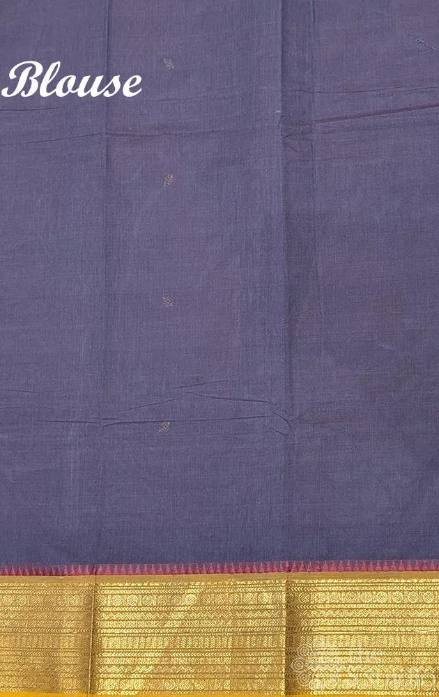 Elephant grey kanchi cotton saree with yellow zari border