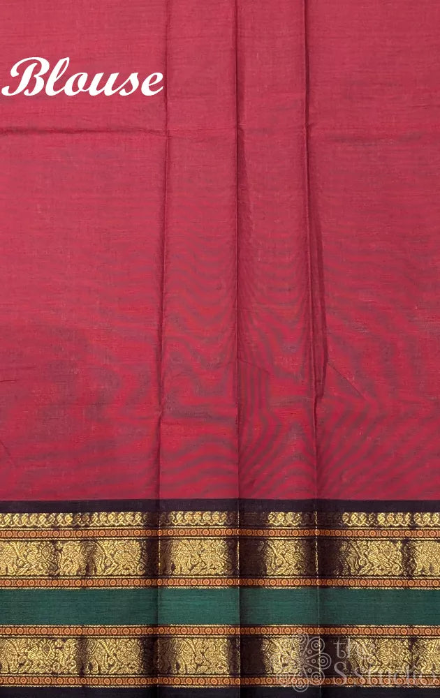 Red kanchi cotton saree with rettaipet zari border