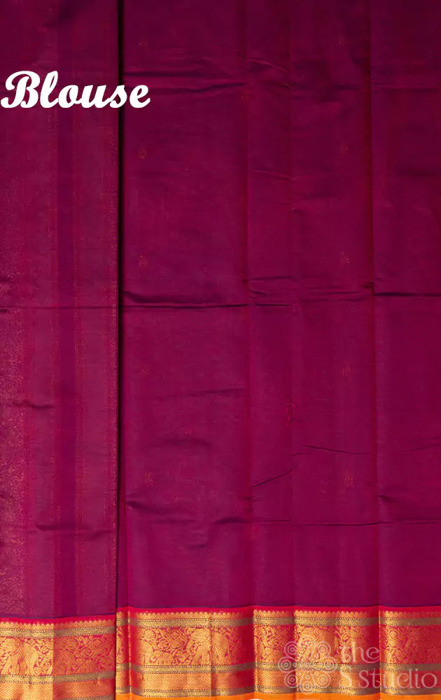Purple handloom kanchi cotton saree with orange border