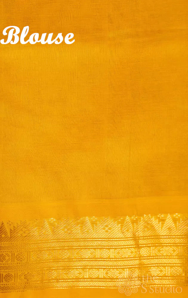 Green printed handloom silk cotton saree with korvai border