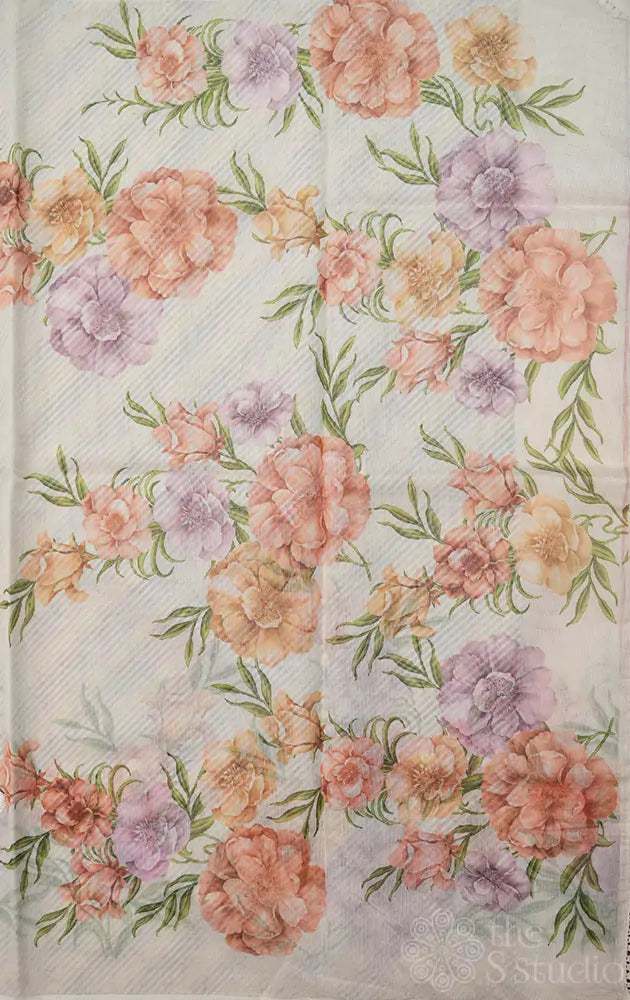 Off-white supernet saree with cross embroidery pattern