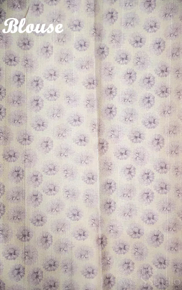 White Supernet Saree with Lavender Embroidered Border