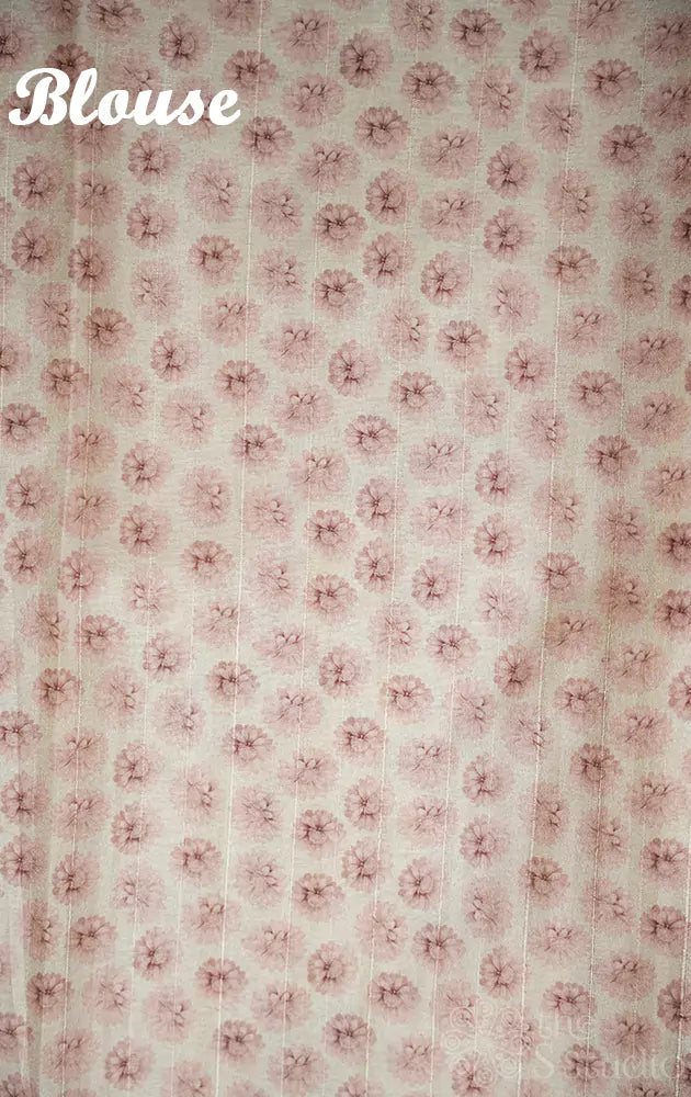 White Supernet Saree with Brown floral Prints