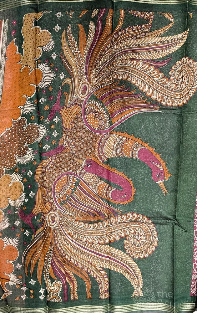 Maroon chanderi cotton saree with kalamkari printed pallu