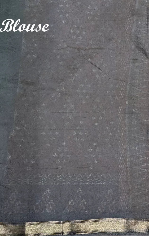 Maroon chanderi cotton saree with black border and prints
