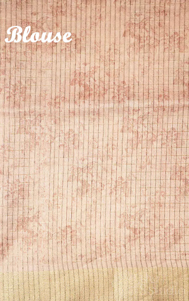 Peach semi tussar saree with zari checks