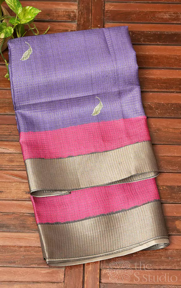 Lavender semi tussar saree with floral prints