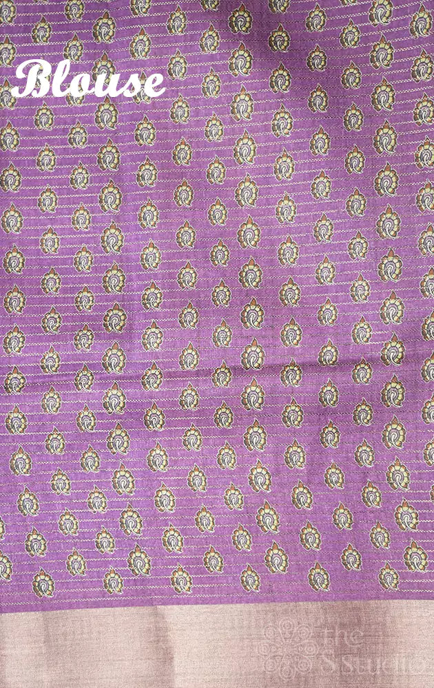Light mustard semi tussar saree with floral prints