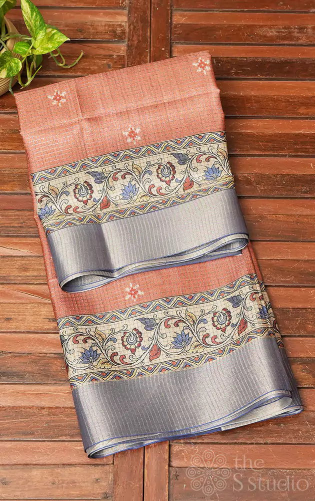 Brown semi tussar saree with contrast pallu