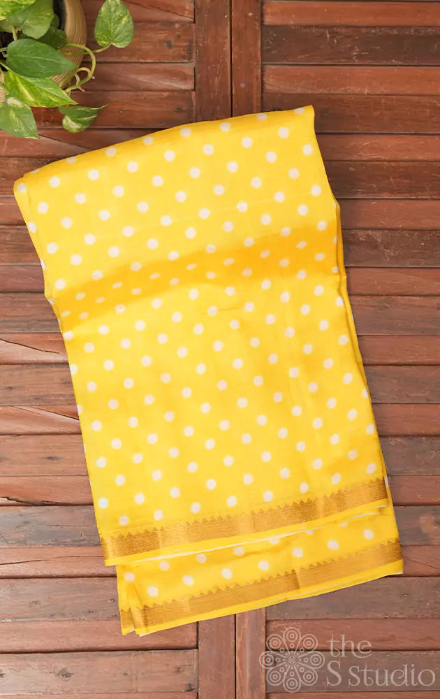 Yellow Mangalagiri silk cotton saree with small border