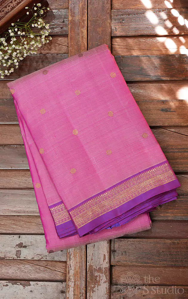 Onion pink kanchi silk saree with purple small border