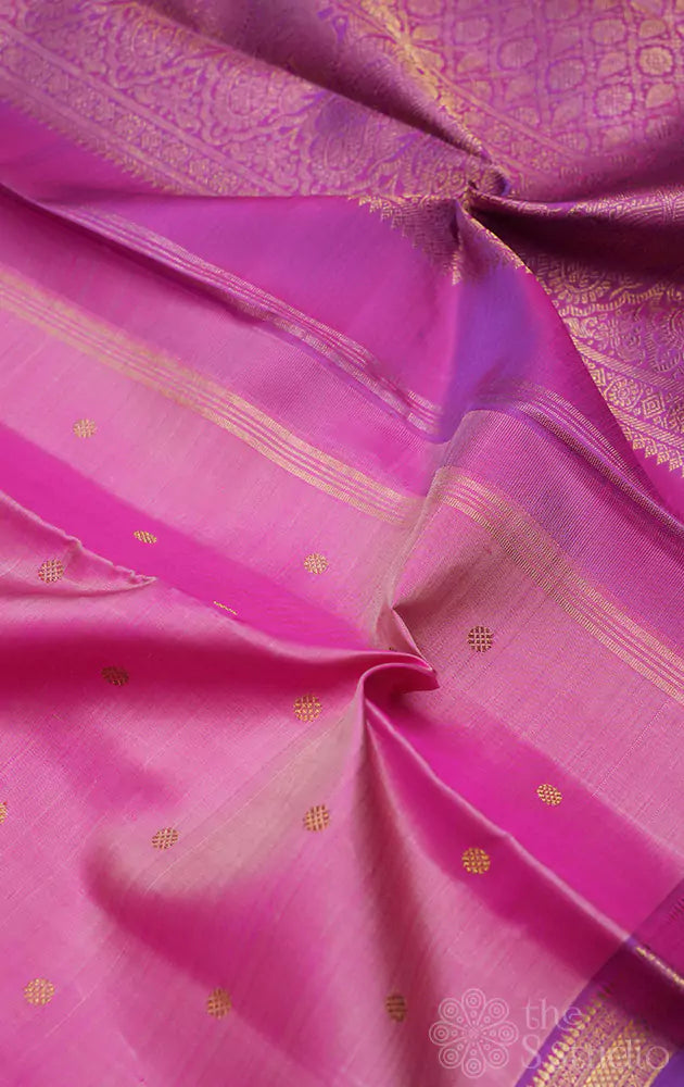 Onion pink kanchi silk saree with purple small border