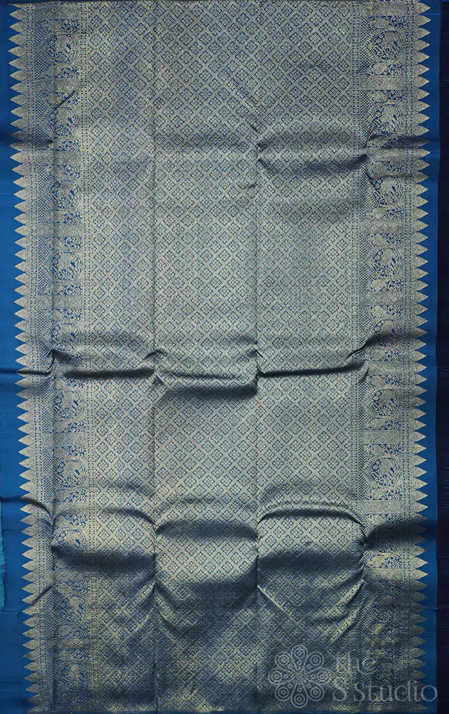 Light blue kanchipuram silk saree with dark blue border