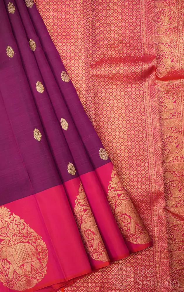 Purple kanchi pattu saree with contrast pallu