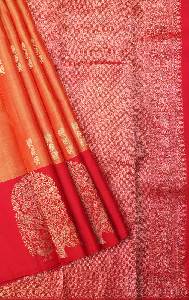 Mustard kanchipuram silk saree with red border