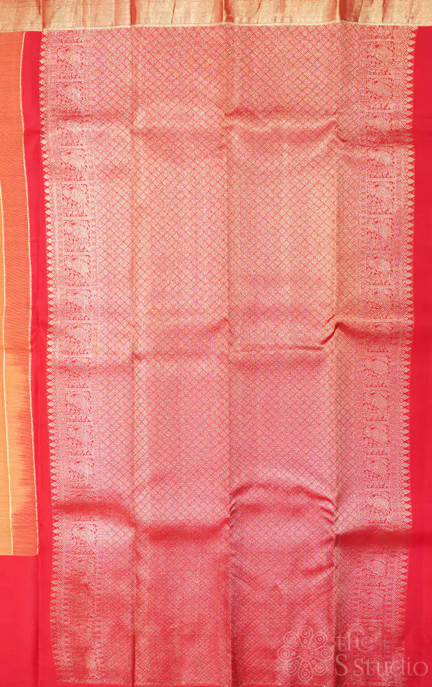 Mustard kanchipuram silk saree with red border