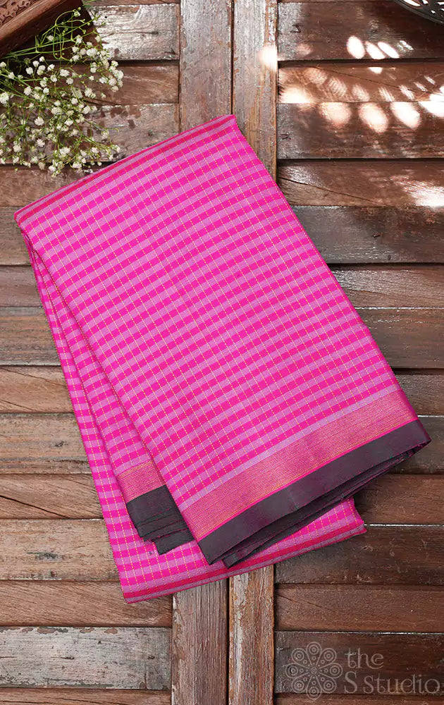 Lotus pink checked kanchipuram silk saree 