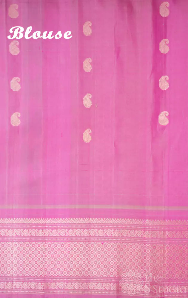 Sea green Gadwal silk saree with pink temple border