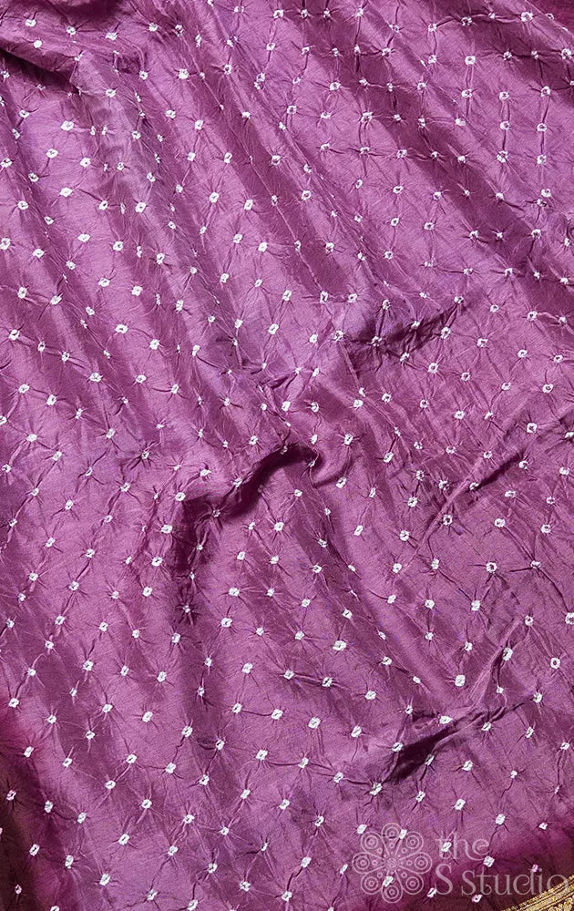 Purple semi silk tie and dye bandhani saree with burgundy border