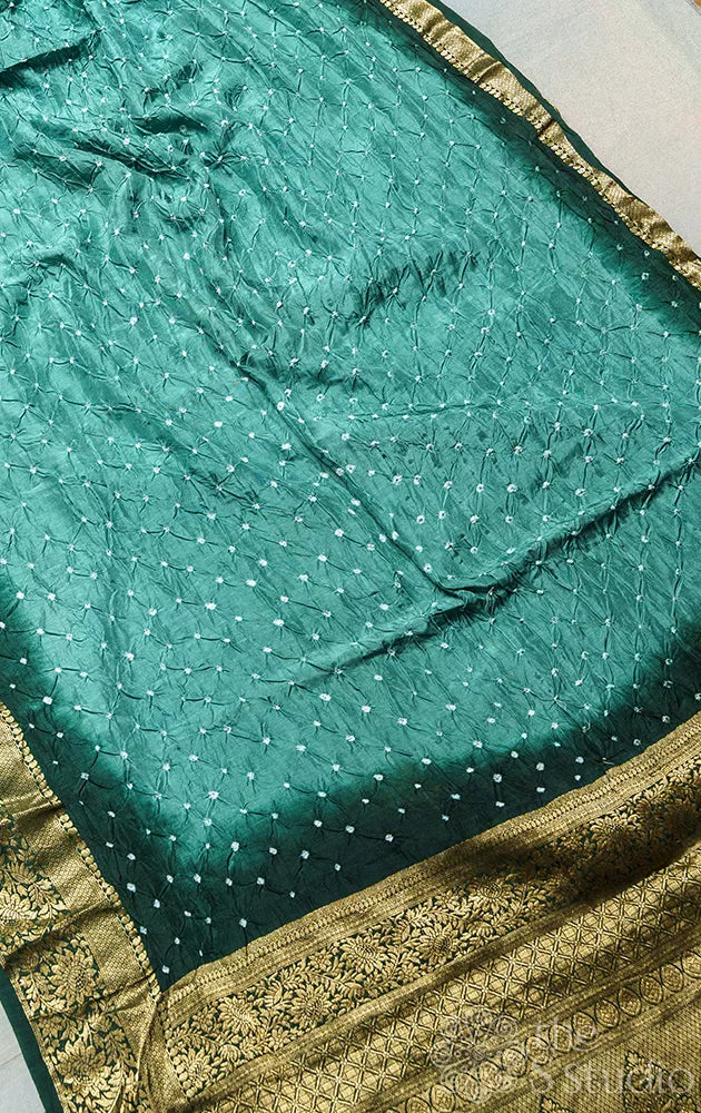 Aqua Green Tie and Dye bandhani silk saree with zari border