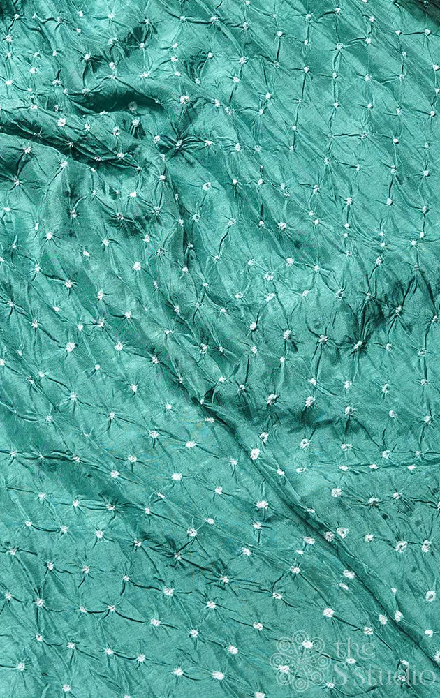 Aqua Green Tie and Dye bandhani silk saree with zari border
