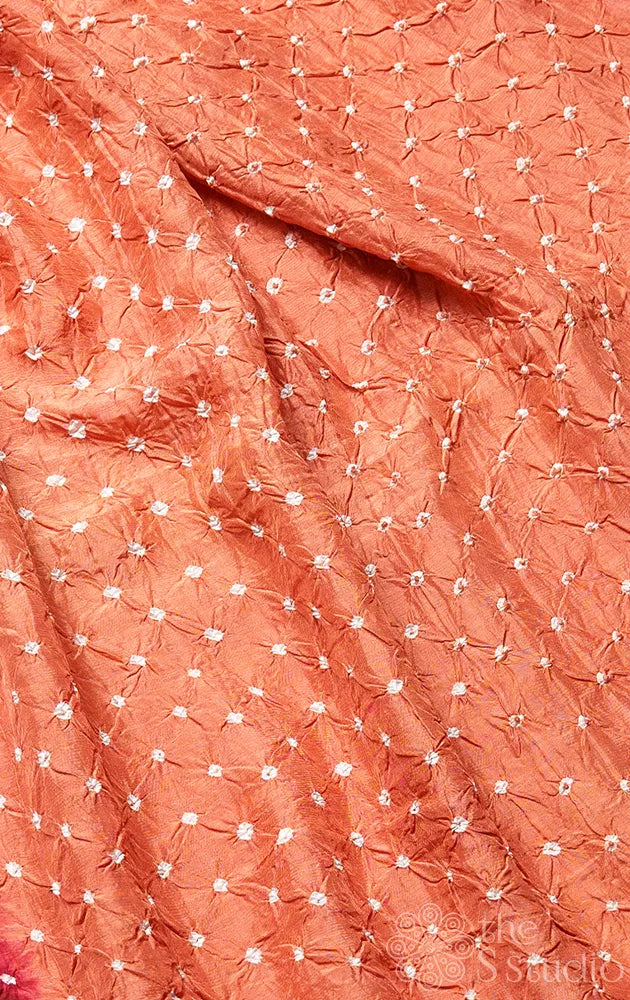 Orange bandhani silk saree with maroon banarasi pallu