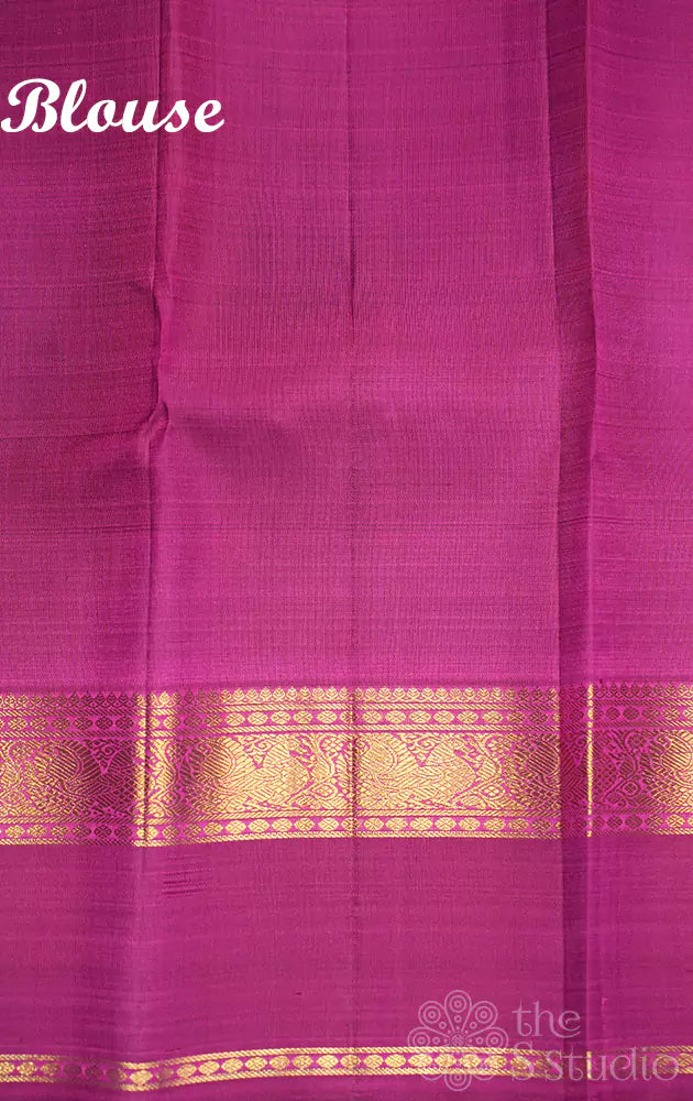 Rose checked kanjivaram silk saree with magenta border