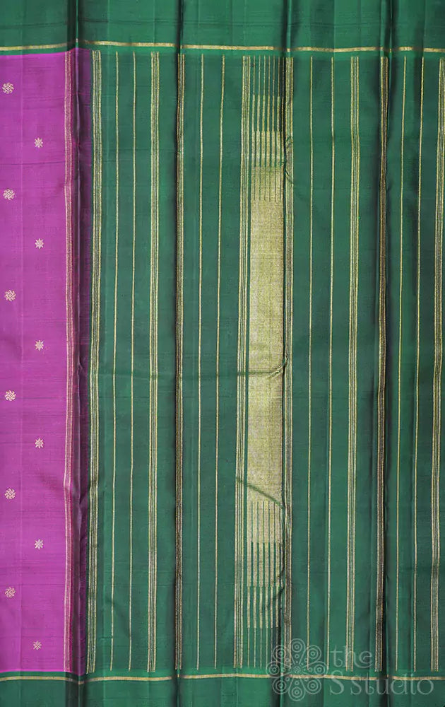 Purple kanjivaram silk saree with green border