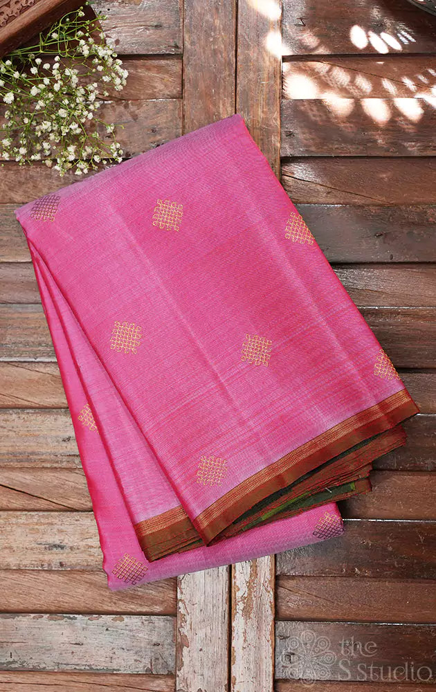 Light pink borderless kanchipuram silk  saree with green pallu