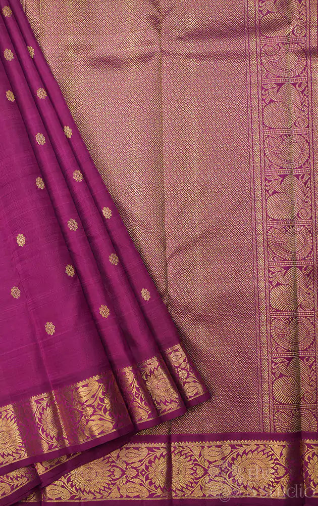 Purple kanchi silk saree with small border