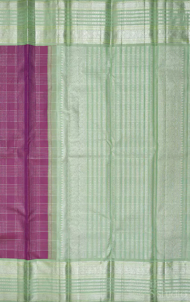 Mauve checked kanchipuram silk saree with korvai border