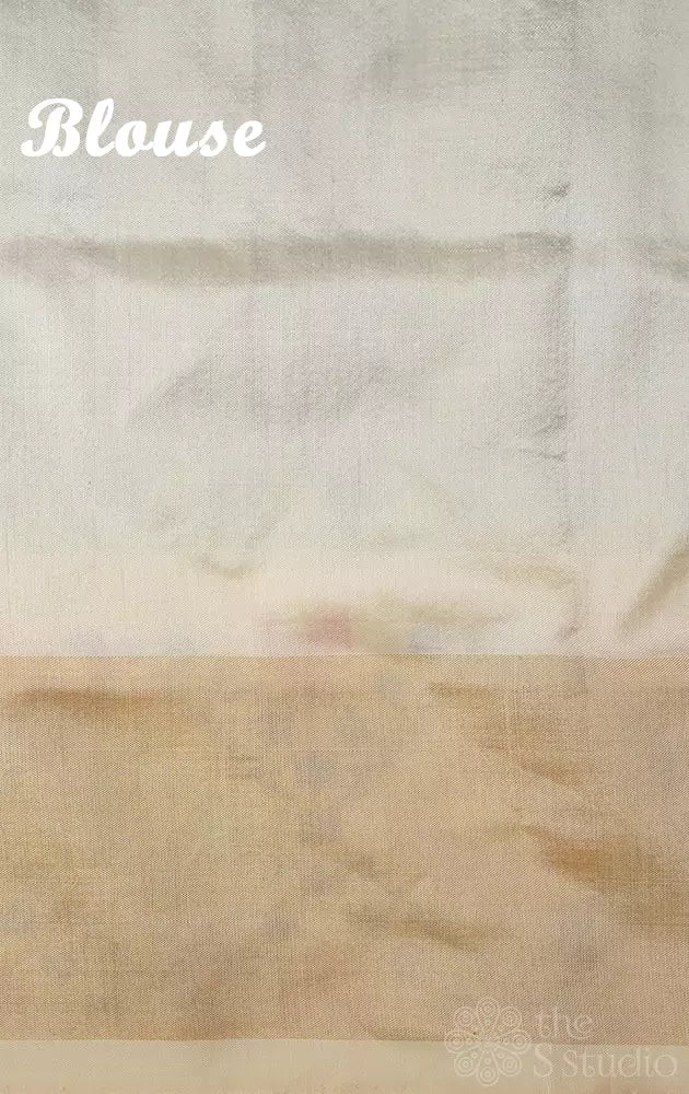 Blue ikkat silk saree with off white zari border