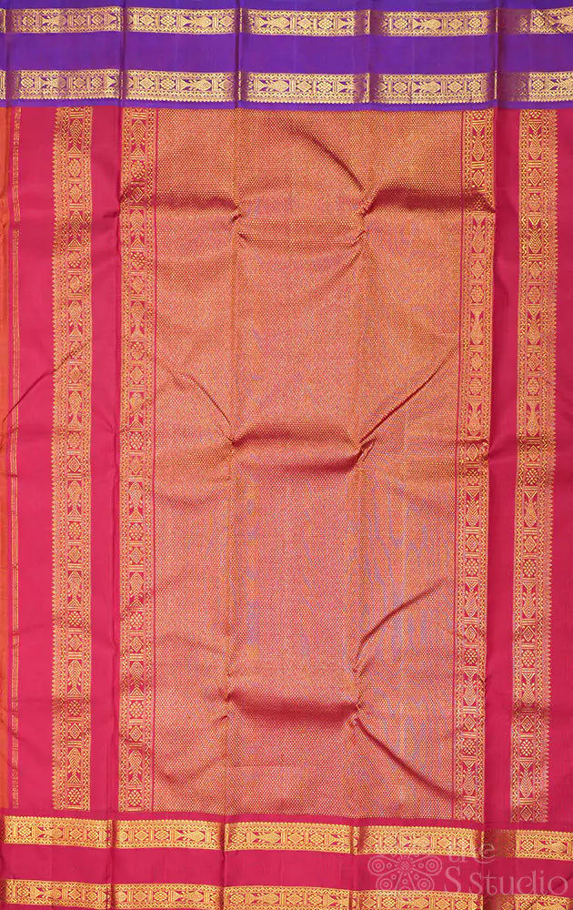 Mango yellow kanchi silk saree with ganga jamuna border