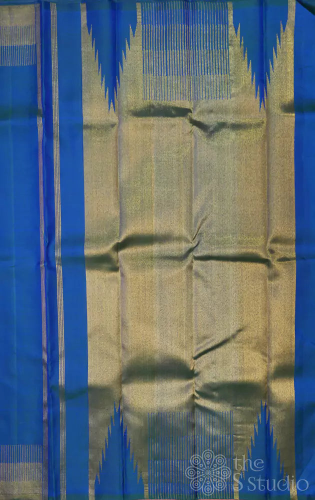 Peacock blue kanchipuram silk saree  with seepu reku border