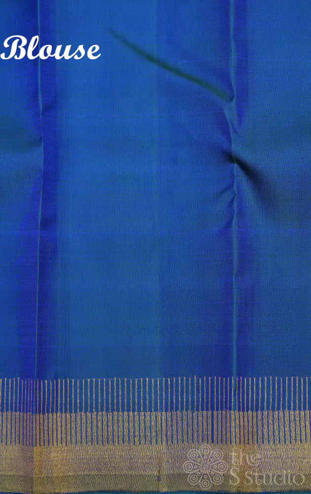 Peacock blue kanchipuram silk saree  with seepu reku border