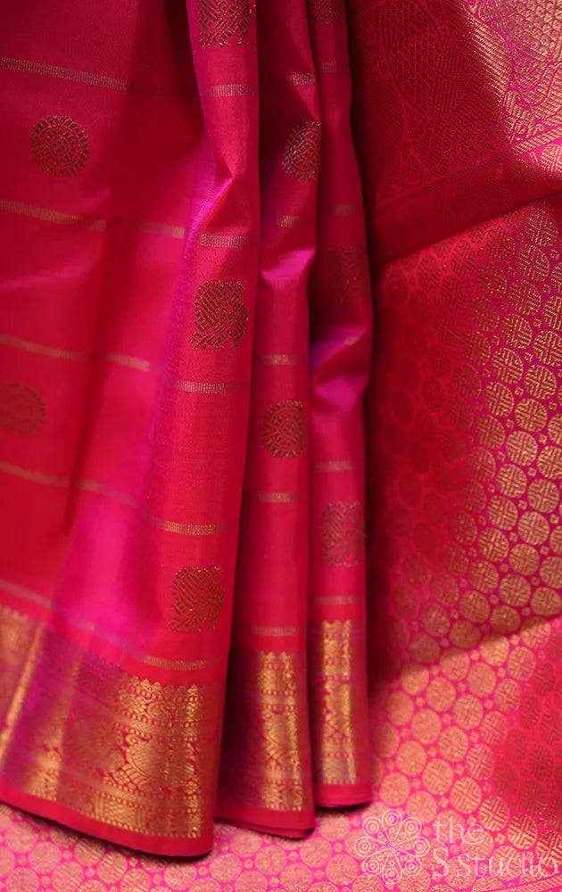 Rani pink zari checked kanjivaram silk saree