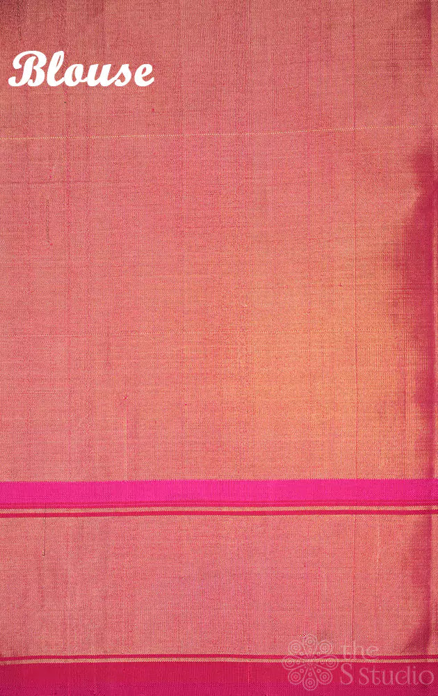 Yellow tissue ikkat silk saree with rani pink border