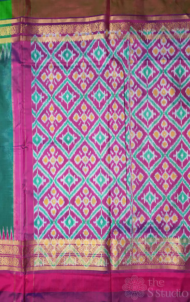 Rama green ikkat silk saree with long border
