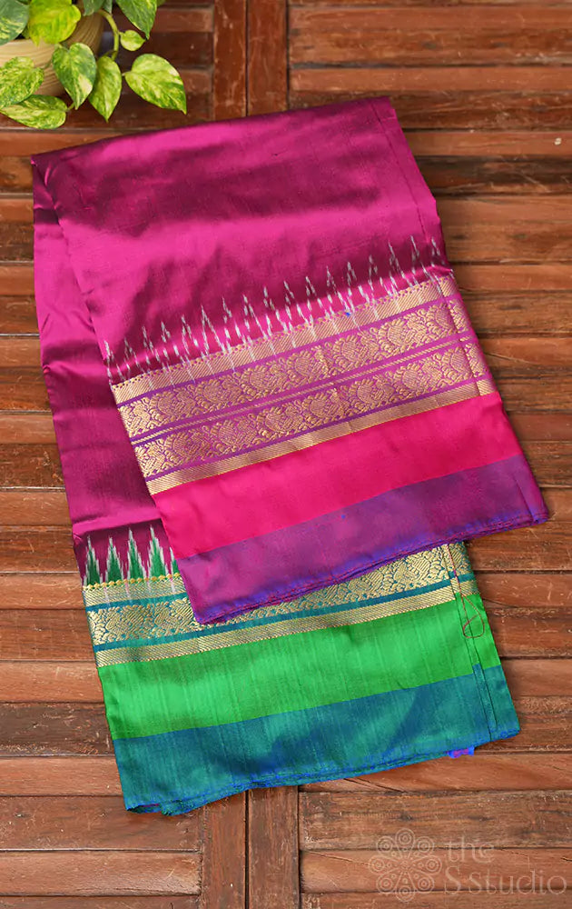 Purple pochampally ikkat silk saree with ganga jamuna border