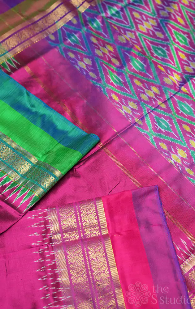 Purple pochampally ikkat silk saree with ganga jamuna border