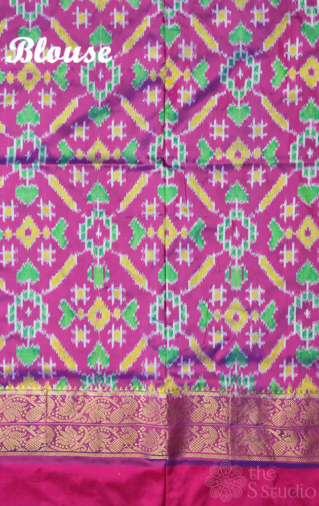 Sea green ikat silk saree with contrast pallu