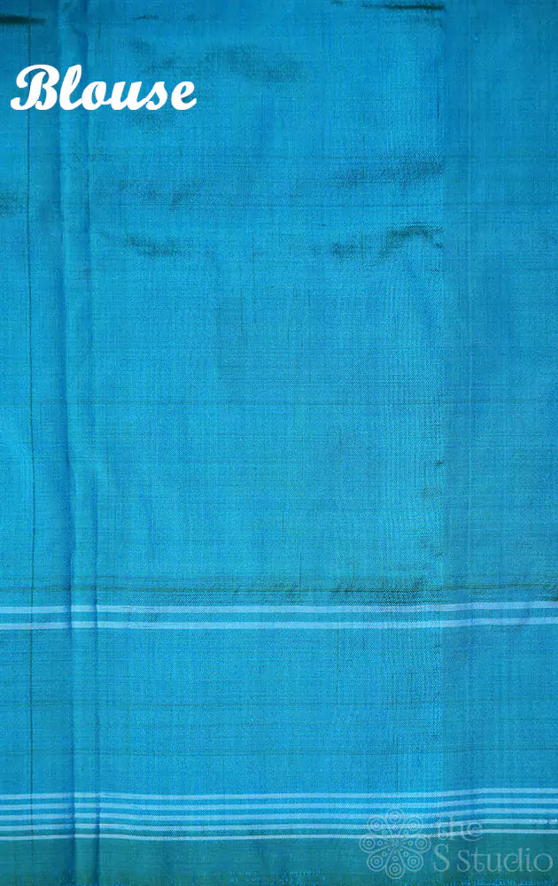 Blue twill ikat silk saree with deer butta