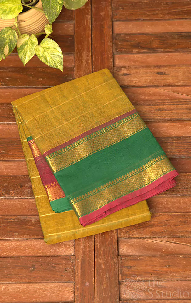 Light green checked handwoven kanchi cotton saree