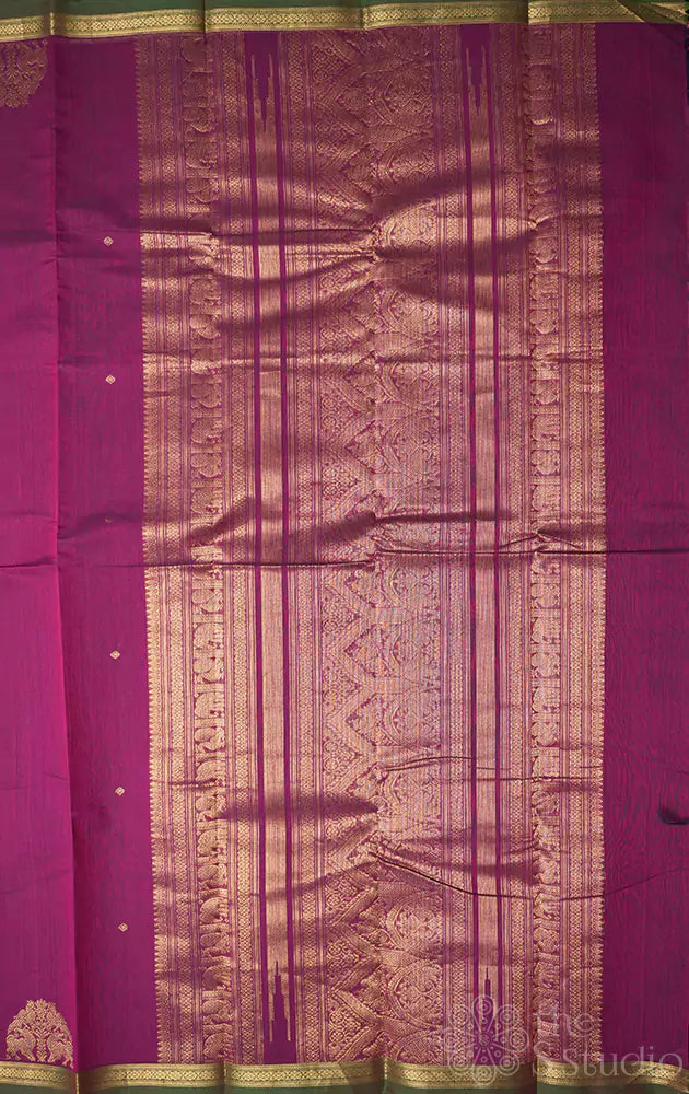 Purple handwoven kanchi cotton saree with small zari border