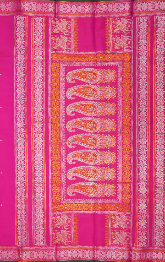 Rose thread work kanchi silk saree with small border